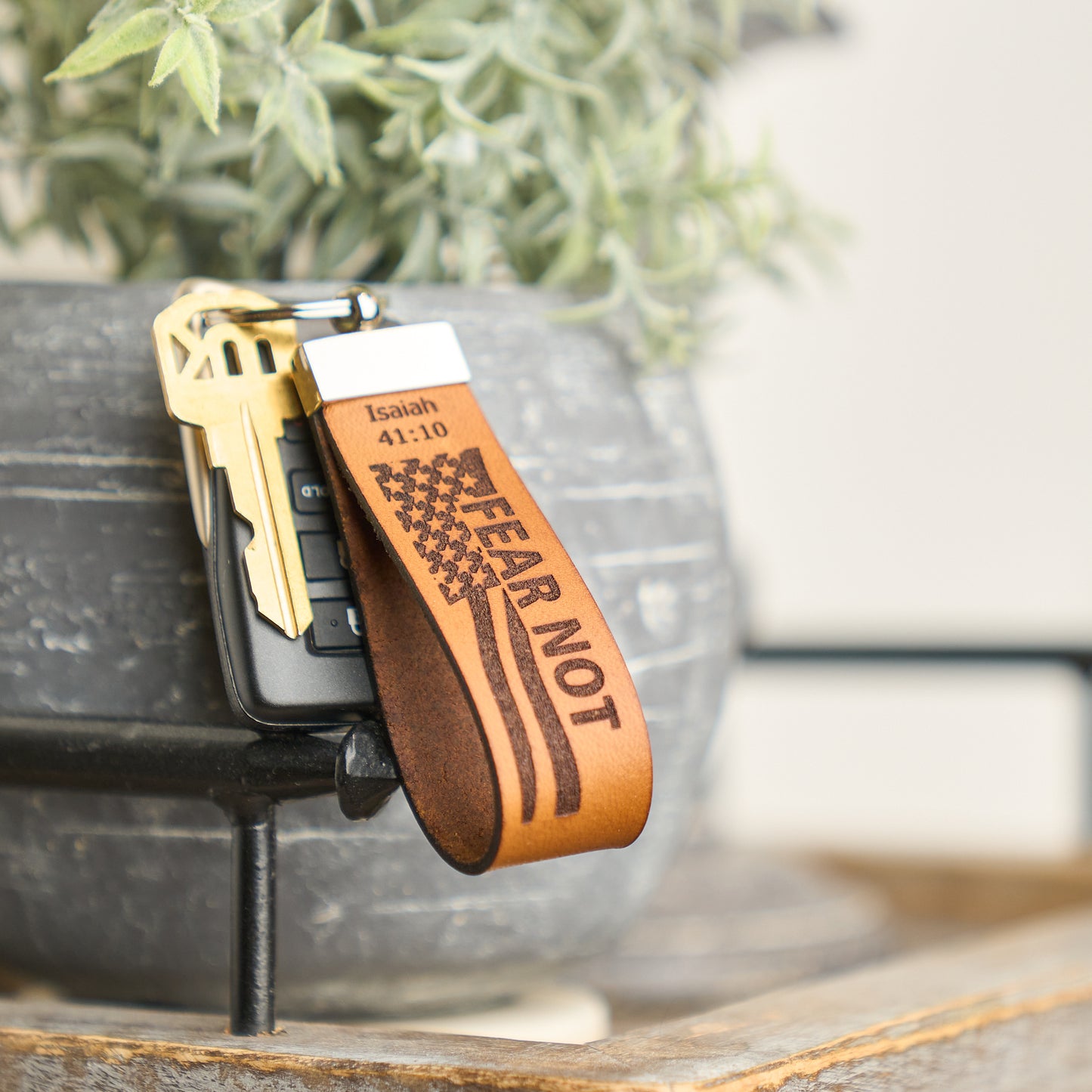 Holy Matters Leather Keychain | Isaiah 41:10